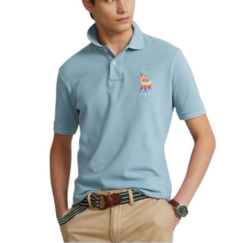Large Ralph Lauren. Light Blue Men’s Polo. Multicolor Big Pony Embroidery